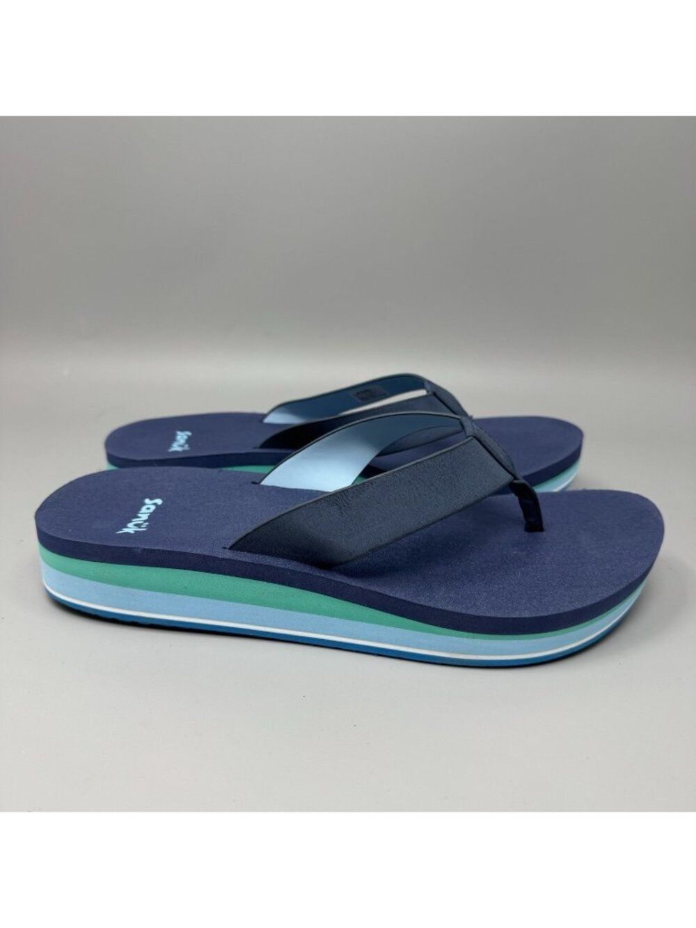Sanuk Women's Highland Sling ST Soft Top Blue Teal Platform Sandals Size 9